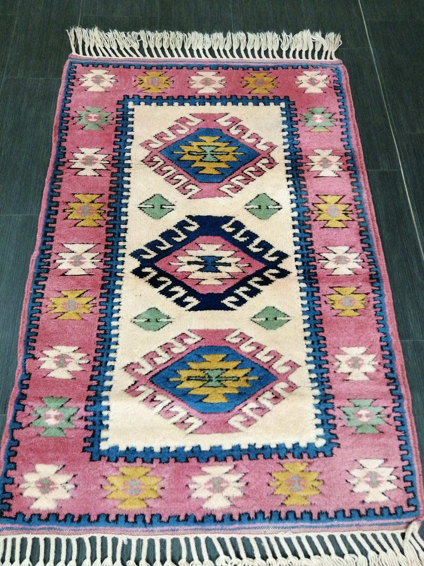 4.3X2.9 PINK AND NAVY Rug Hand Made Rug, High Pile Oushak Rug, 3x4 Boho Rug, Rug Runner, Plush Turkish Rug, Farmhouse Rug, Vintage Wool rug
