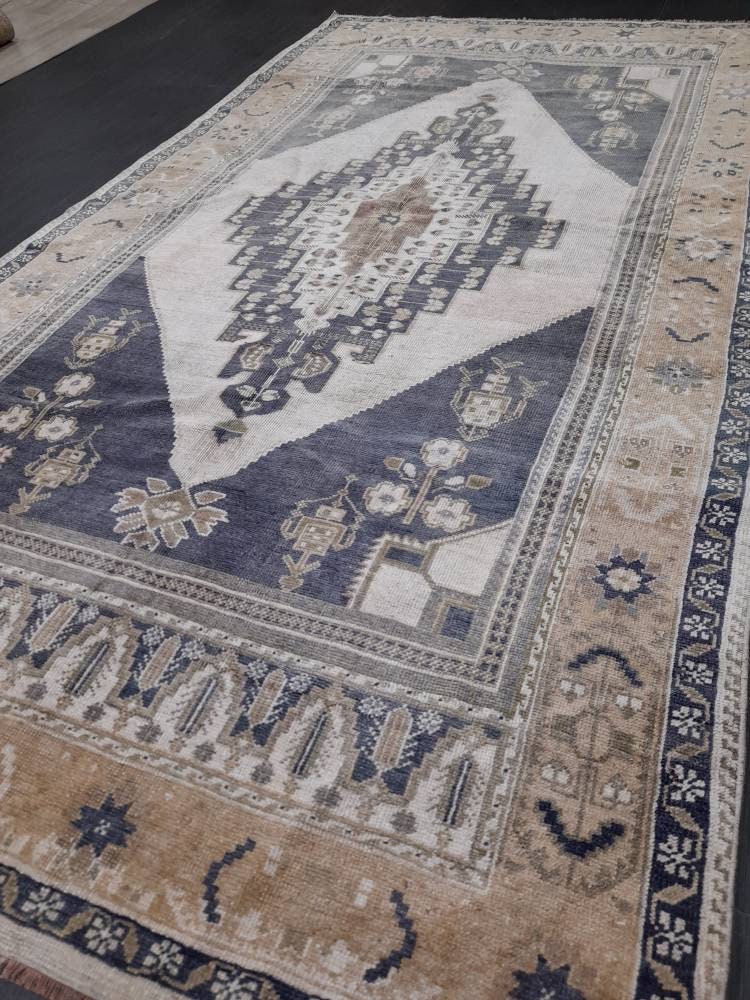 MUTED Large Vintage RUG TURKISH Oushak Rug 5 x 9.3 Vintage Oriental Rug Antique Persian Hand Made Rug Wool Turkish Anatolian Rug
