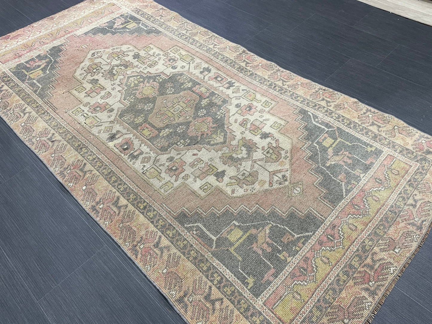 Vintage Handmade Rug Muted 3.6 x 7.3 Vintage Rug Wool Oushak Rug Hand Made Rugs Vintage Turkish Rug Living Room Rug