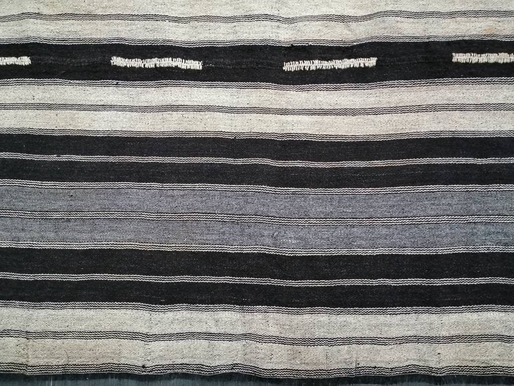 8 x 12.2 Neutral Turkish Flat woven Rug, No Dye Flatweave Carpet , Stripped Flatweaving, Rustic Rug, Farmhouse Rug, Dark Oushak 8x12 rug