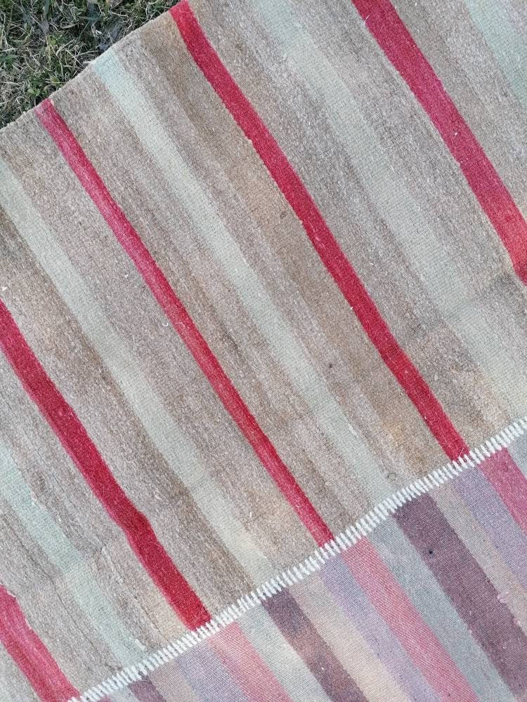Flatwoven kilim rug, stripe turkish hand made rugs 6'7*10 vintage turkish rugs oushak rug vintage oushak rug, wool rug