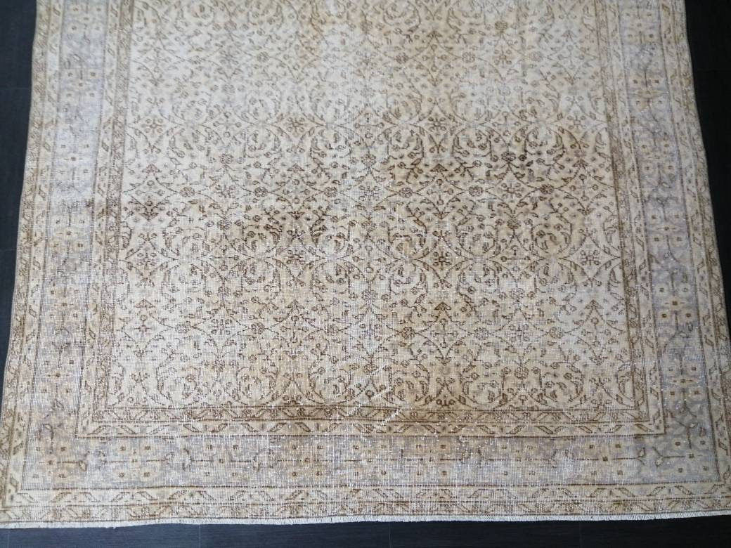 Muted Vintage Rug Neutral 6.5 x 10 Oushak Rug Vintage Rug Wool Oushak Rug Neutral Hand Made Rugs Vintage Turkish Rug 7x10