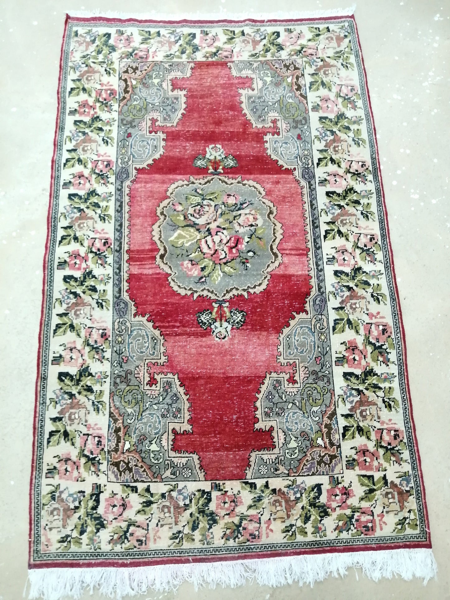 4.6 x 7.6 Floral OUSHAK RUG TURKISH Oushak Rug Vintage Oushak Runner Rug Vintage Runner Rug Wool Oushak Rug Hand Made Rugs Vintage Rug