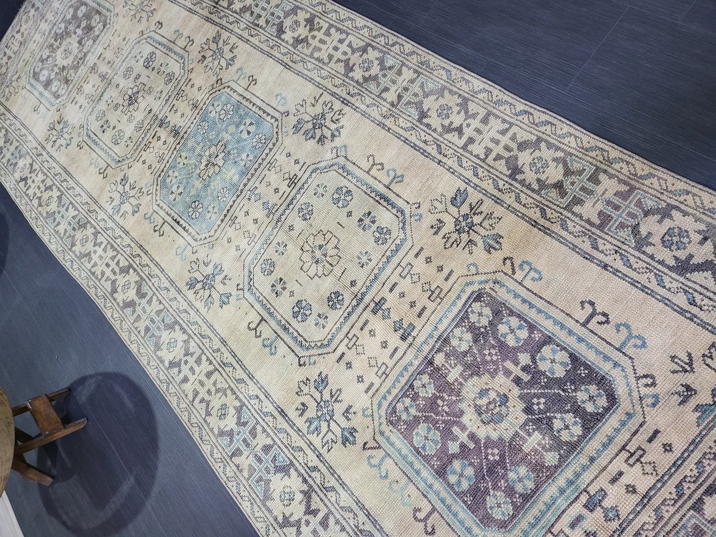 Muted Oushak Runner Rug, Turkish Runner 4.6 x 12 Rug, Vintage Runner Rug, Muted Hallway Runner Rug, Kitchen Runner Rug, Wool Handknotted Rug