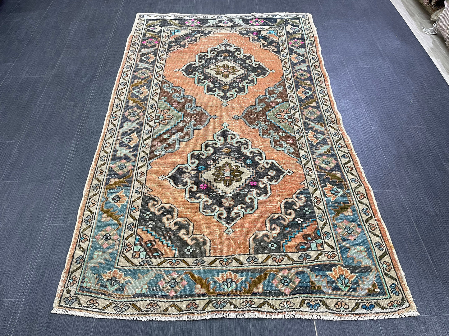 Vintage Rug 4 x 6.5 Handmade Wool Rug Muted Vintage Oushak Rug Wool Oriental Rug Hand Made Rugs Vintage Turkish Rug Muted Persian Wool Rug