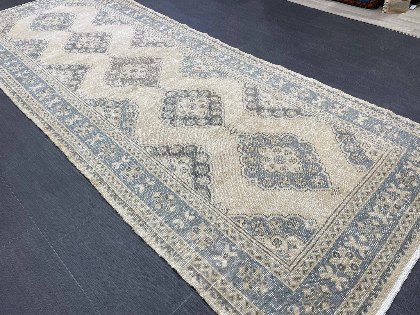 Vintage Hand Knotted Rug Vintage 4.2 x 11 Runner Muted Runner Rug Turkish Runner Rug Vintage Runner Rug Star Kitchen Runner Most See Rug