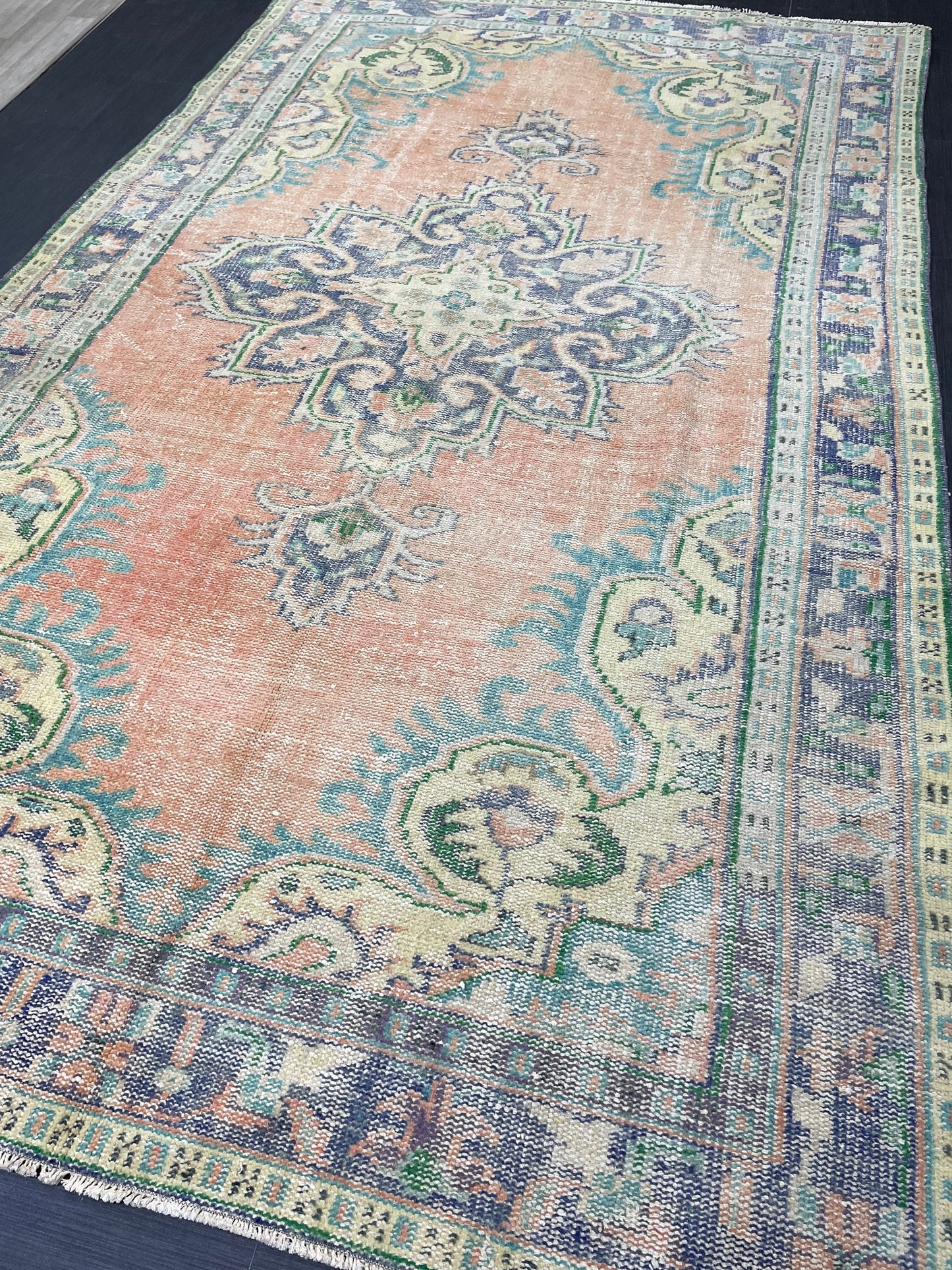 Large Vintage 6x10 RUG TURKISH Oushak Rug Muted Vintage Rug Distressed Vintage Rug Wool Oushak Rug Hand Made Rugs Vintage Turkish Rug