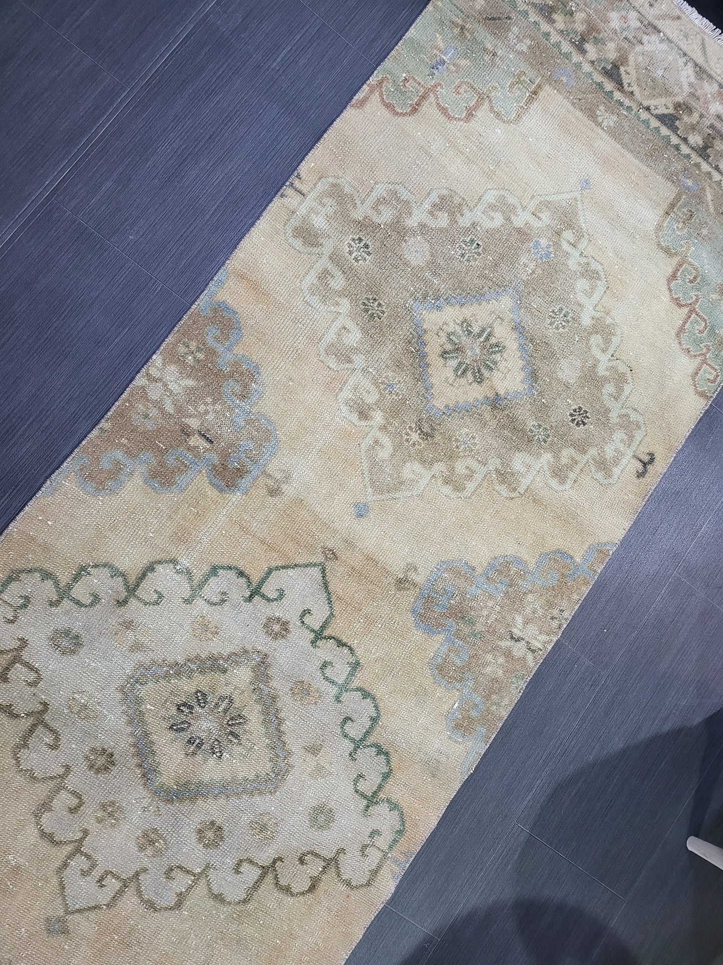 Distressed VINTAGE Rugs, Handmade Runner Rug, Oushak 2.8 x 12.10 Runner Rug, Rustic Runner Rug, Antique Rug, Turkish Rug, Farmhouse Rug,
