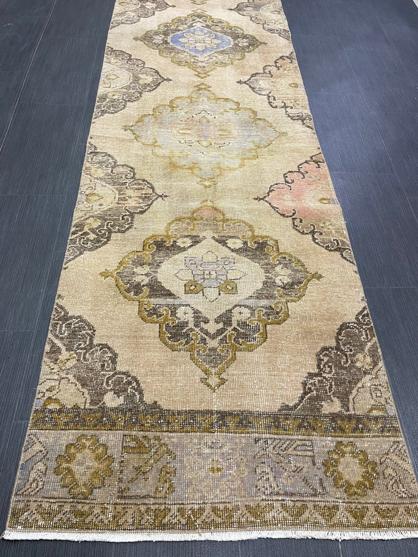 MUTED Hand Knotted Runner Entry Runner TURKISH Runner 2.8 x 12.8 Vintage Hallway Runner Rug Muted Runner Rug Kitchen Rug Runner