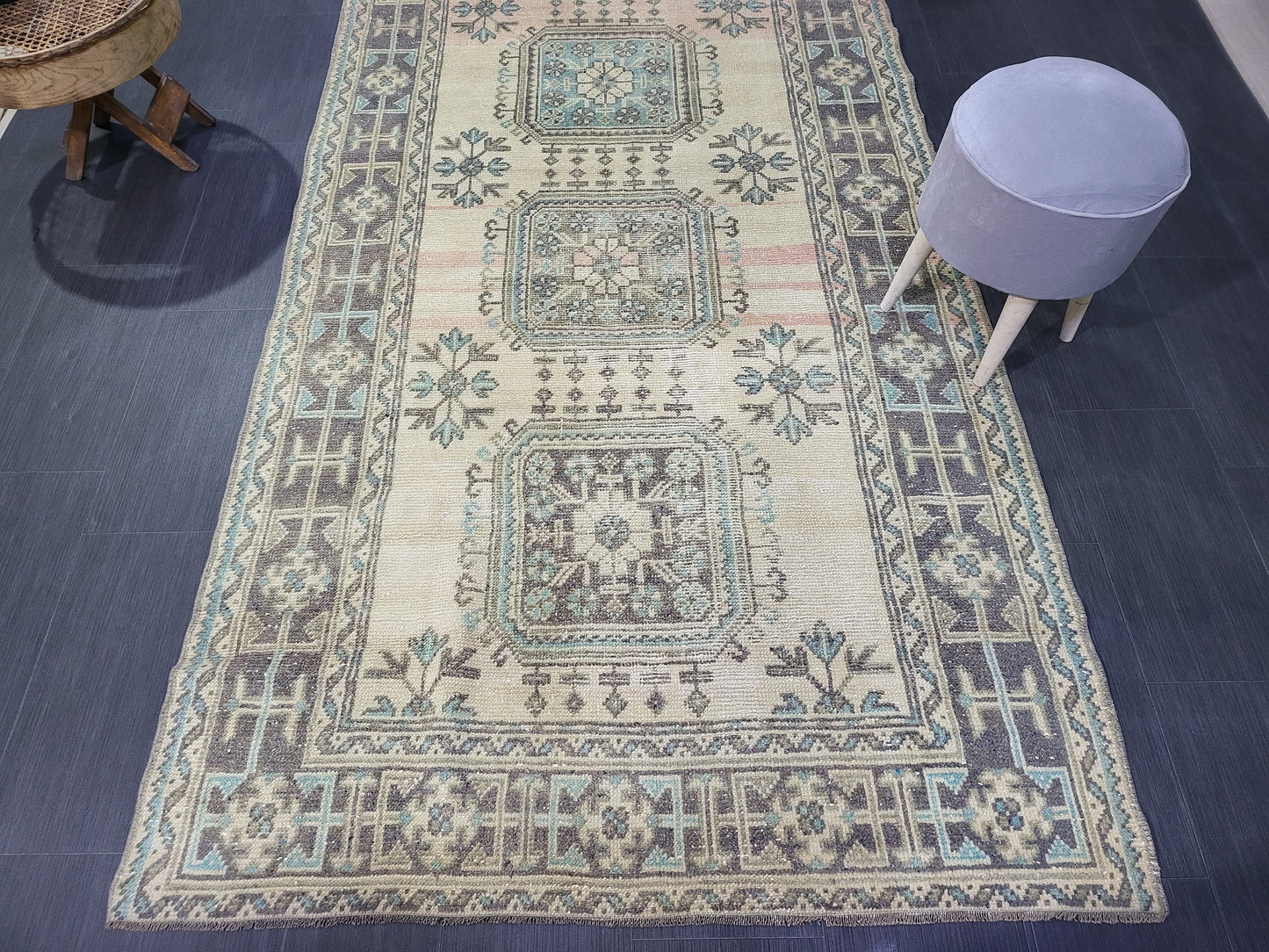 Handmade Oushak Runner Rug, Turkish Runner Rug, Vintage Runner 4.7 x 11.6 Rug, Hallway Runner Rug Kitchen Runner Rug Wool Runner Rug