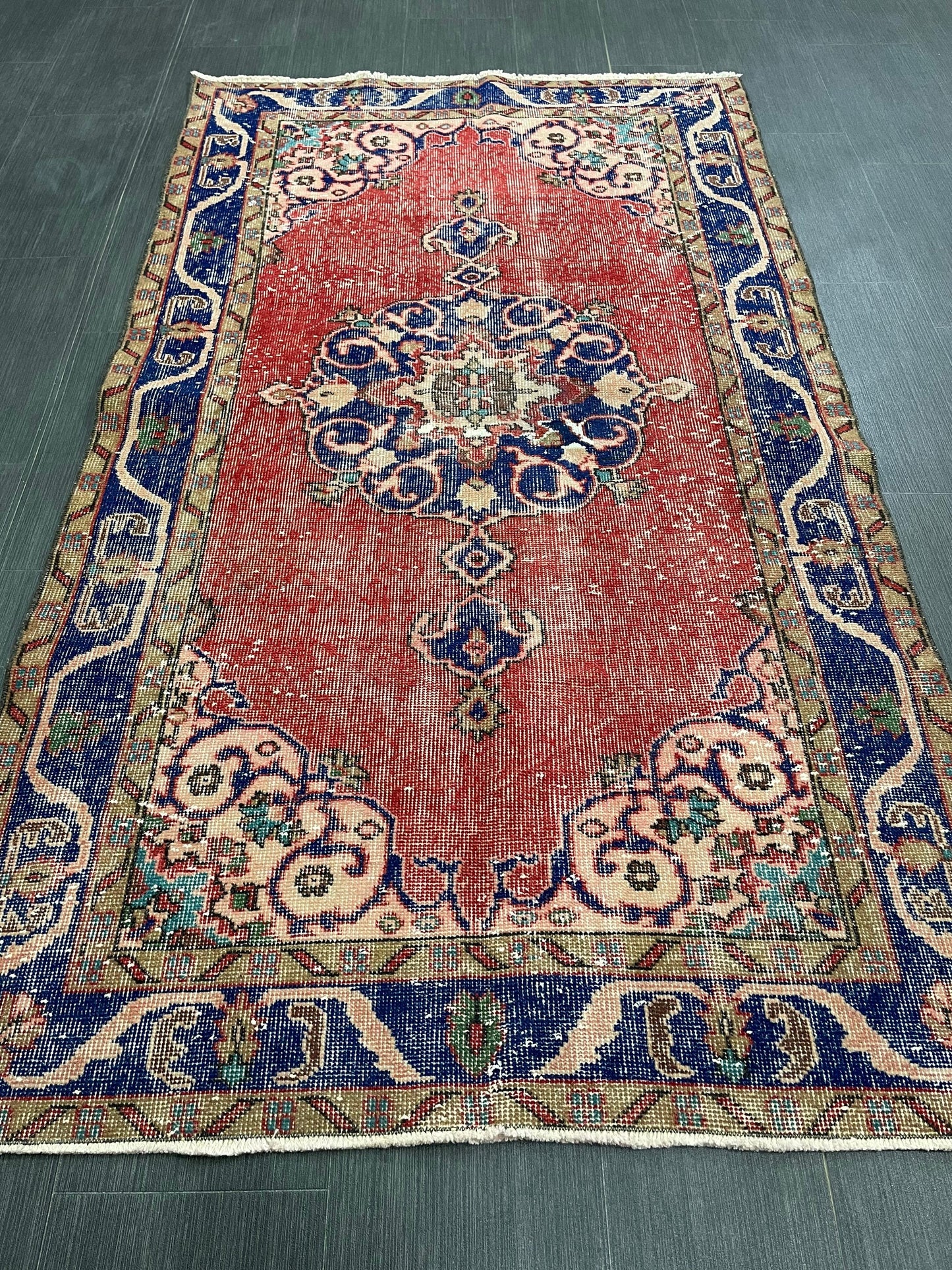 Vintage Rug Handmade Turkish 3.7 x 6.6 Rug, Living Room Turkish Rug, Oushak Rug, Oriental Rug