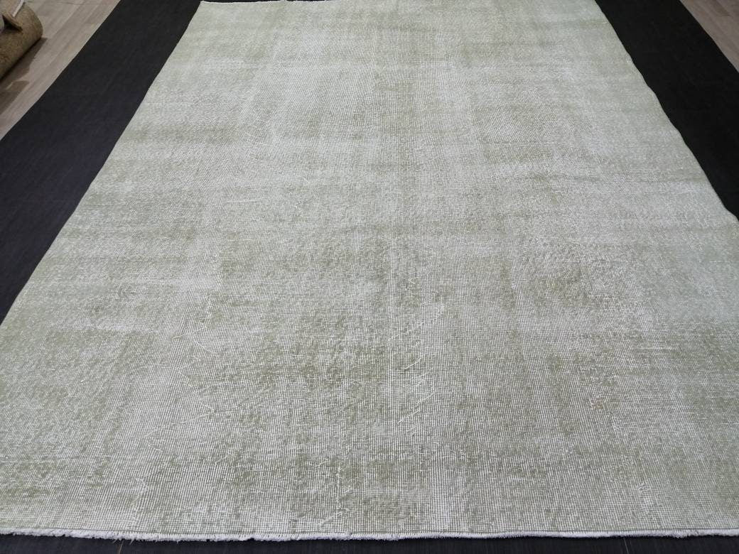 6.6 x 9 Variegated Moss Green Rug, Hand Made Rug, Oushak Rug, Distressed Rug,Oriental Rug , Turkish Rug, Farmhouse Rug, Vintage Rug