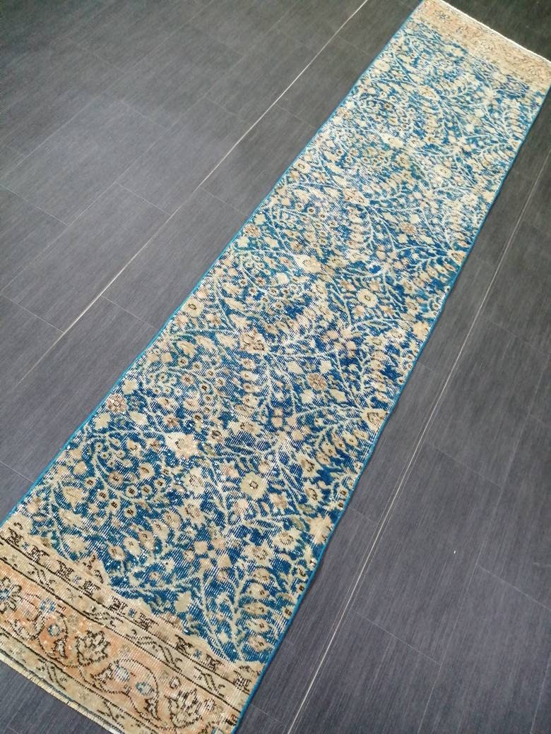 Blue Vintage Runner Rug 2 x 9.5 Turkish Runner Rug Vintage Persian Runner Rug Hallway Runner Rug Kitchen Runner Rug Wool Runner Rug Wool