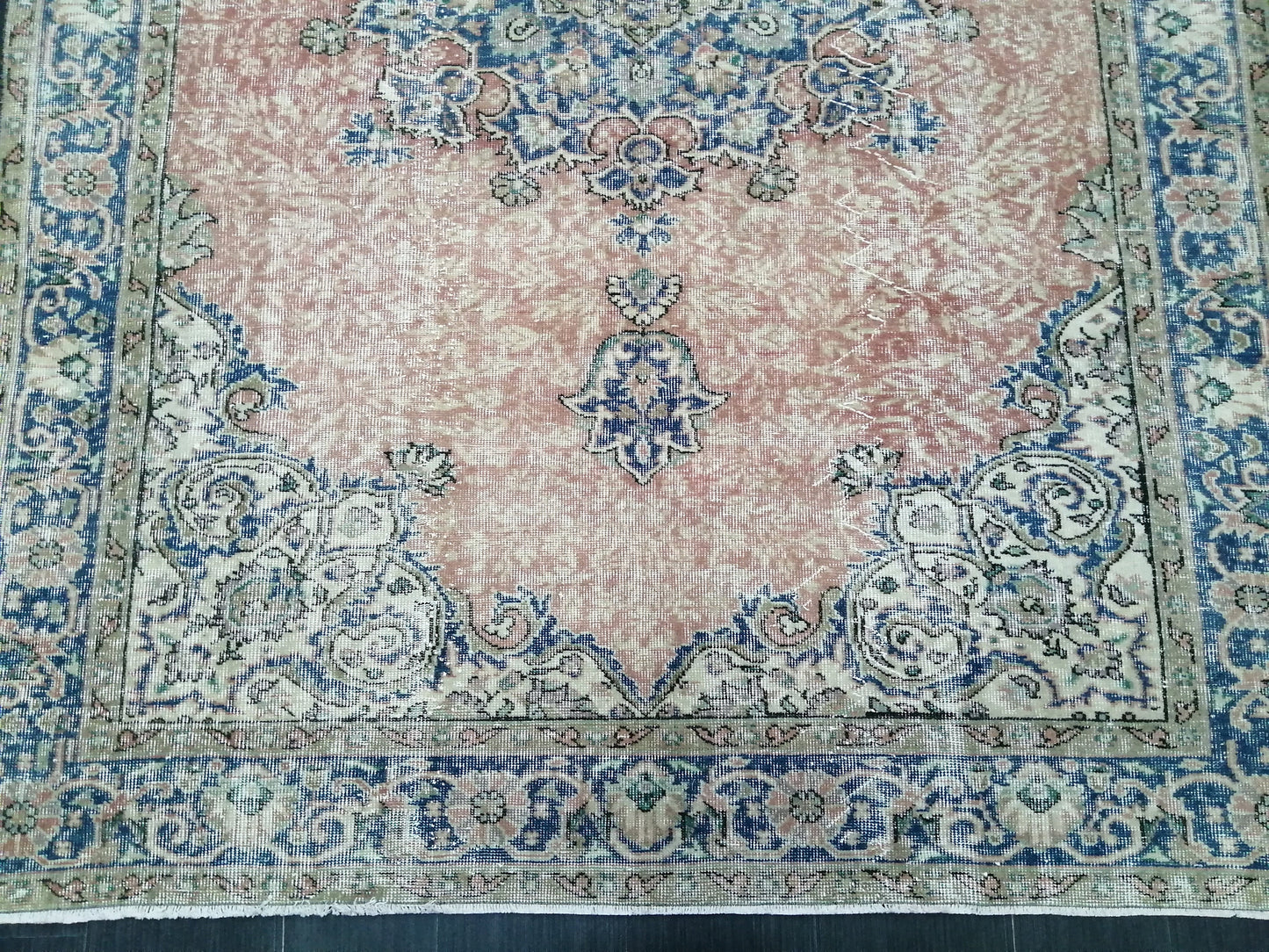 Vintage Rugs 6.3 x 9.5 TURKISH HAND MADE Rugs Vintage Turkish Rug Oriental Rug, Turkish Oushak Rug, Vintage Oushak Rug, Wool Rug