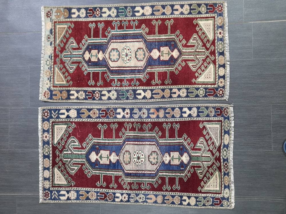 Pair Of Small Rug Turkish Rug Mini Rug Twin Small Area Rug 2x4 Turkish Rug Oushak Rug Persian Hand Made Rug Matching Oriental Vintage Rug