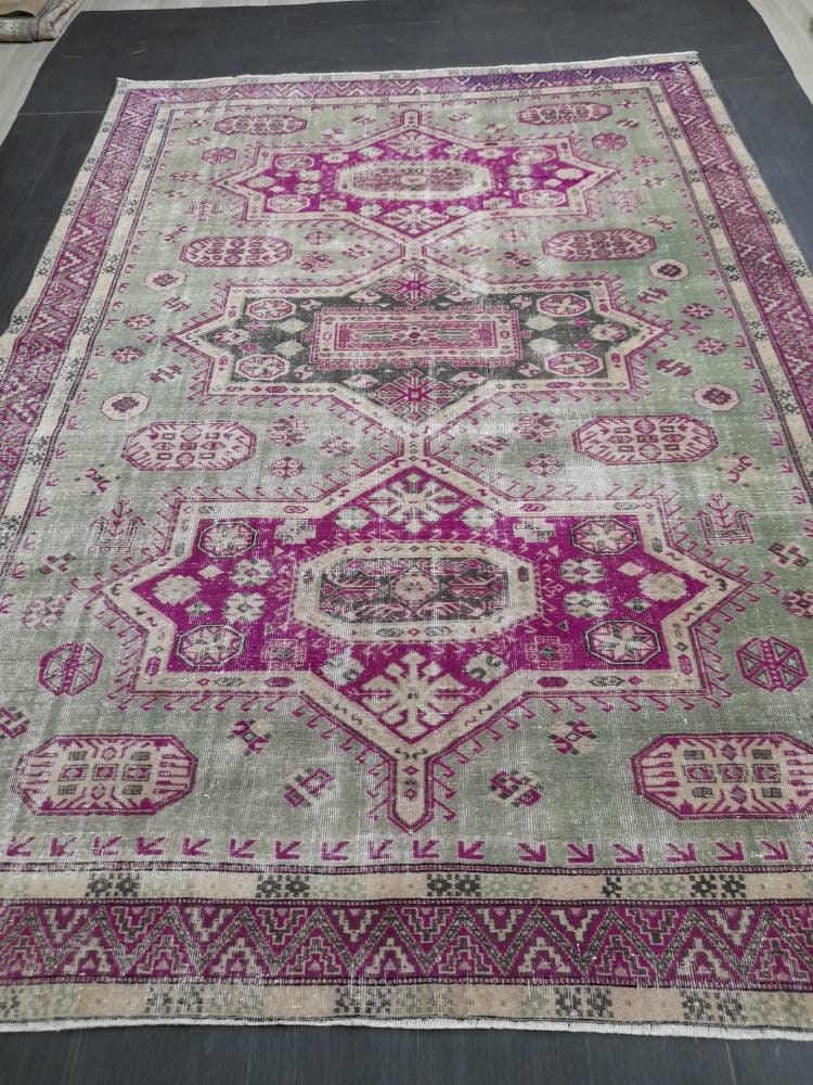 Large Area Muted Persian RUG 7.5 x 10.5 Vintage Rug Vintage Wool Rug Wool Distressed Rug Hand Made Rugs Vintage Turkish Rug 8x11