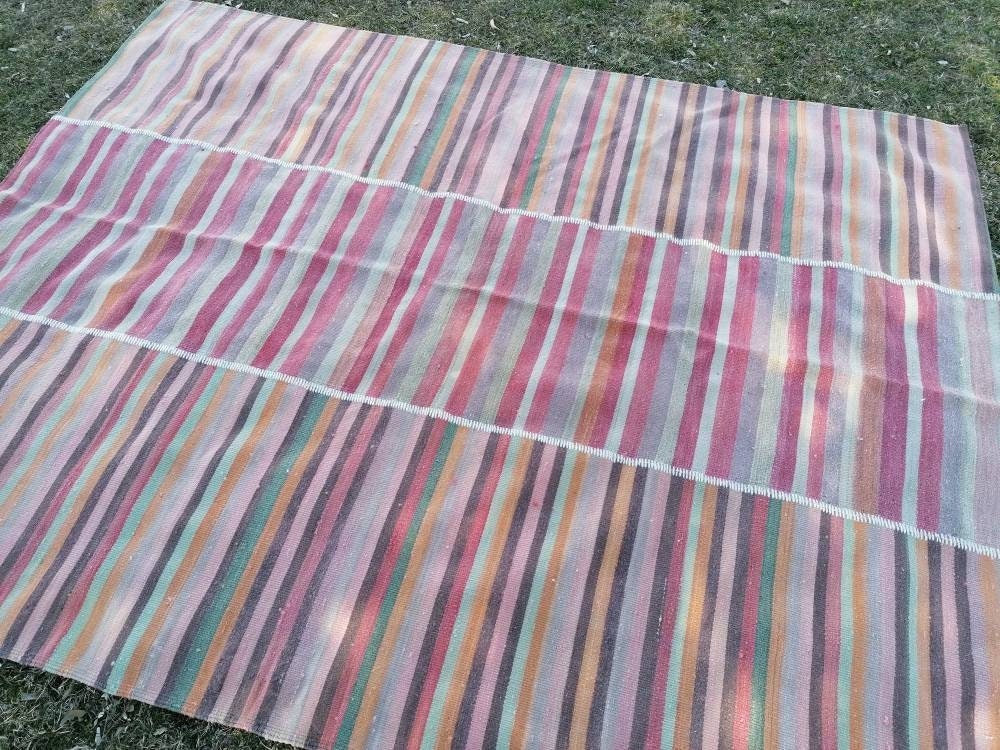 Flatwoven with embroidery rug 7x9 turkish hand made rugs vintage turkish rugs oushak rug vintage oushak rug, wool rug