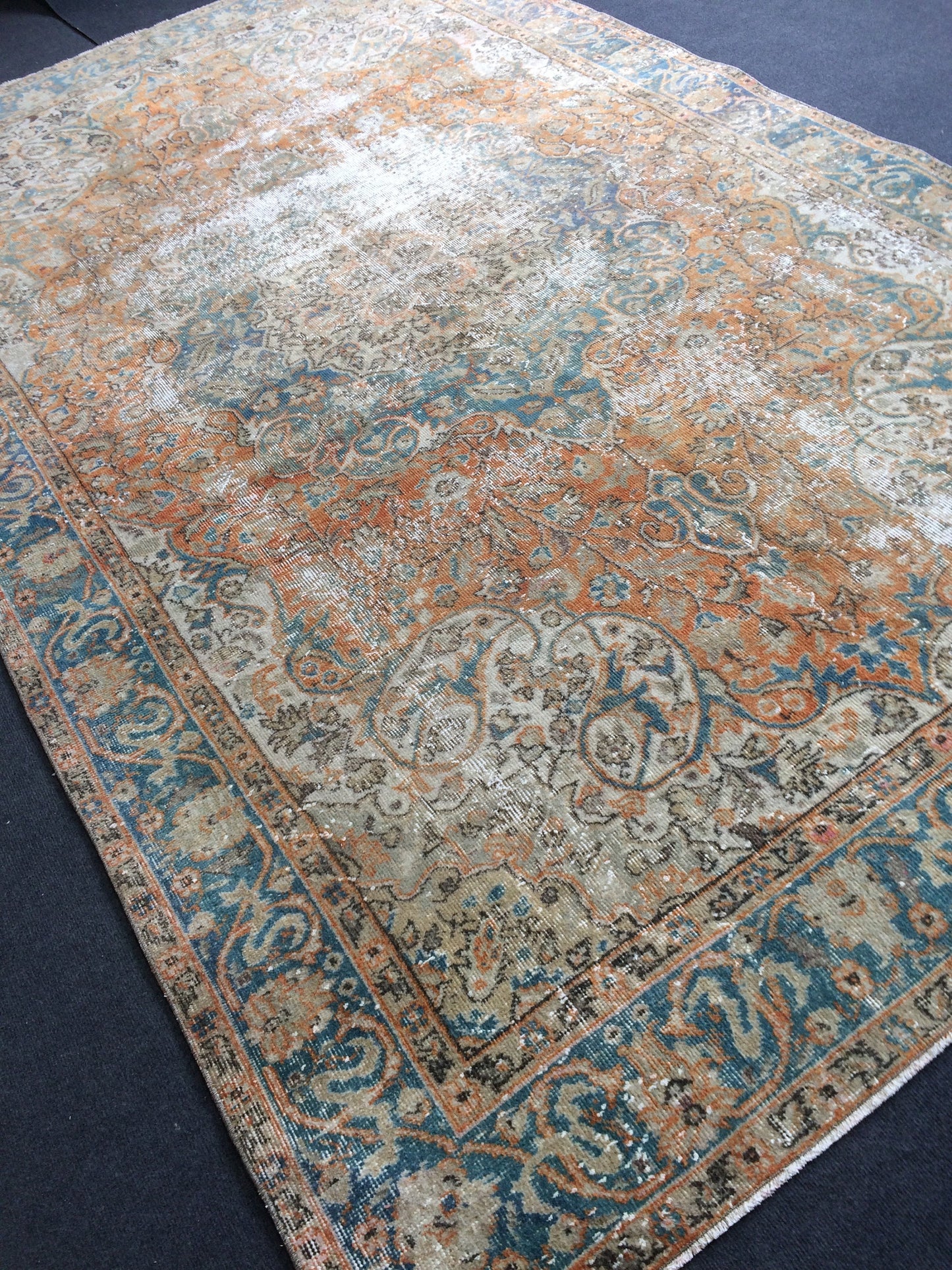6.3 x 10.5 Distressed Area Rug, Oushak Rug, Vintage Rug Turkish Rugs, Oushak Rug Antique Handmade Rug