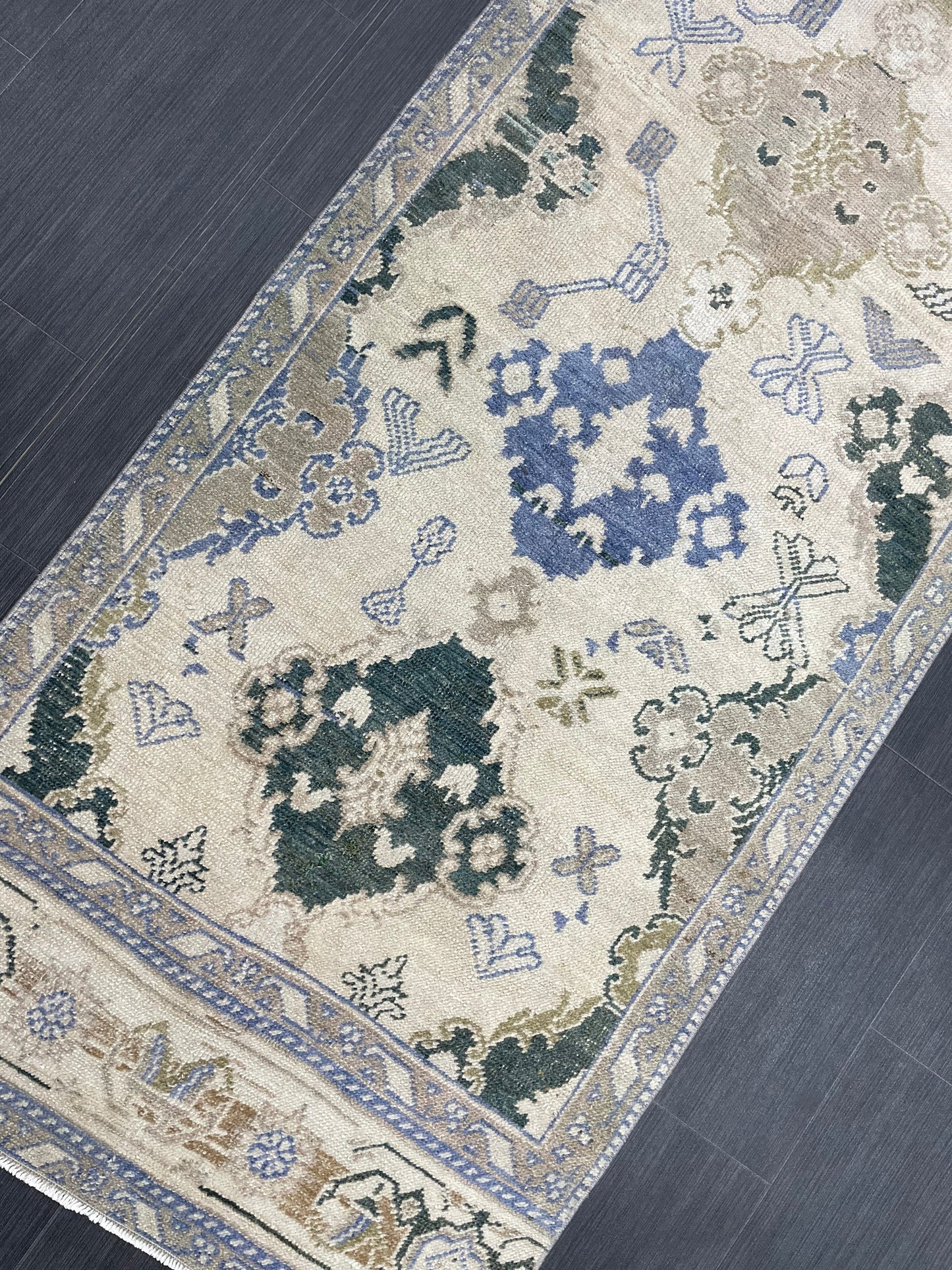 Blue Green Turkish Oushak Runner Rug 3x13 ft Turkish Runner Rug XL Vintage Runner Rug Long Hallway Runner Rug Kitchen Runner Wool Pile