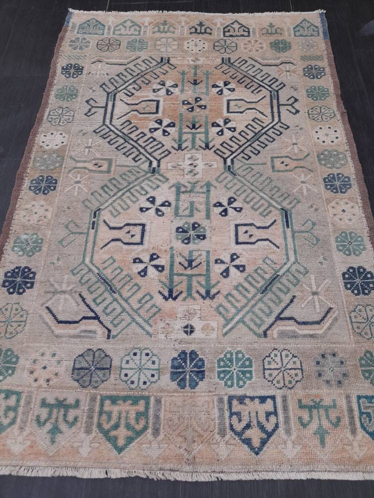 Vintage RUG TURKISH 4.3 x 6.8 Rug Vintage Oushak Rug Vintage Oriental Rug Wool Hand Knotted Rug Hand Made Rugs Antique Turkish Rug