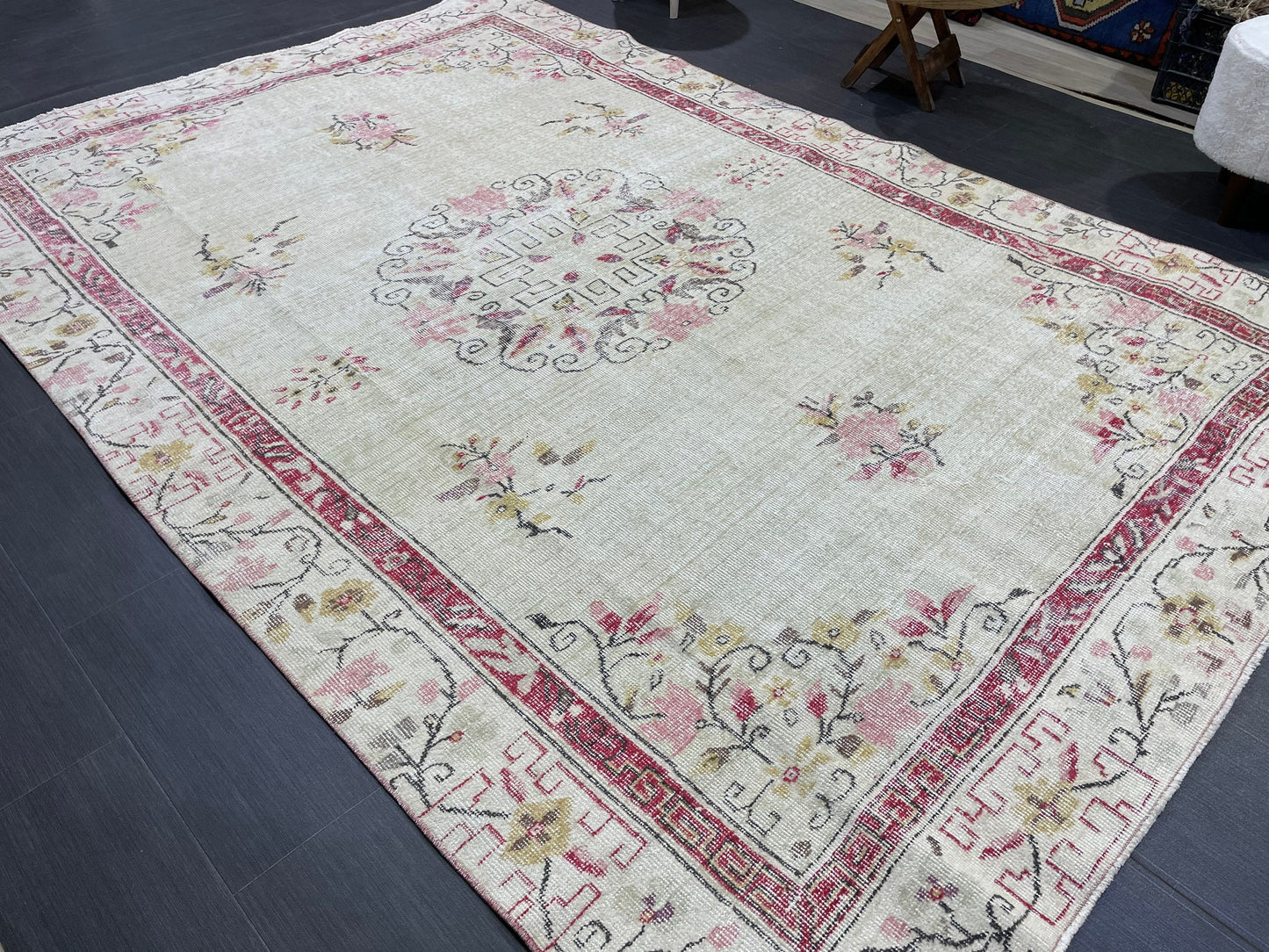 Distressed RUG, Vintage 6.2 x 9.3 Rug, Oushak Rug, Handmade Rug, Turkish Rug, Antique Rug, Farmhouse Rug, Persian Rug,Rustic Rug
