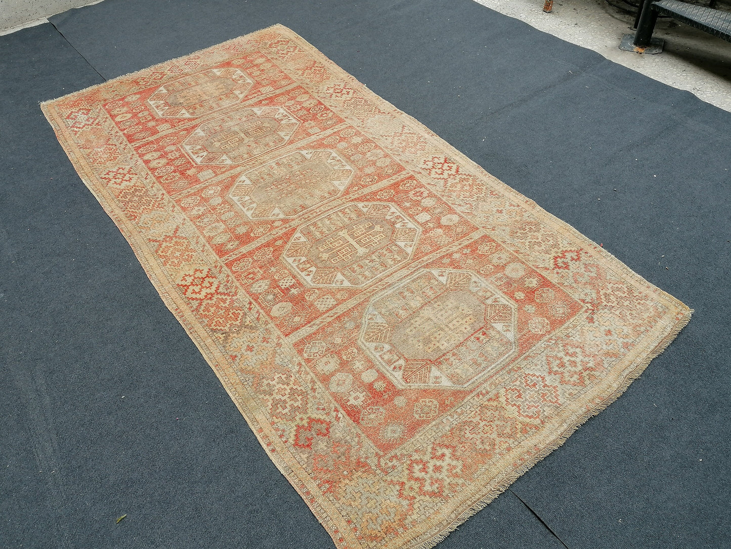9'x4'4 soft vintage oushak turkish rug, anatolian old vintage runner rug