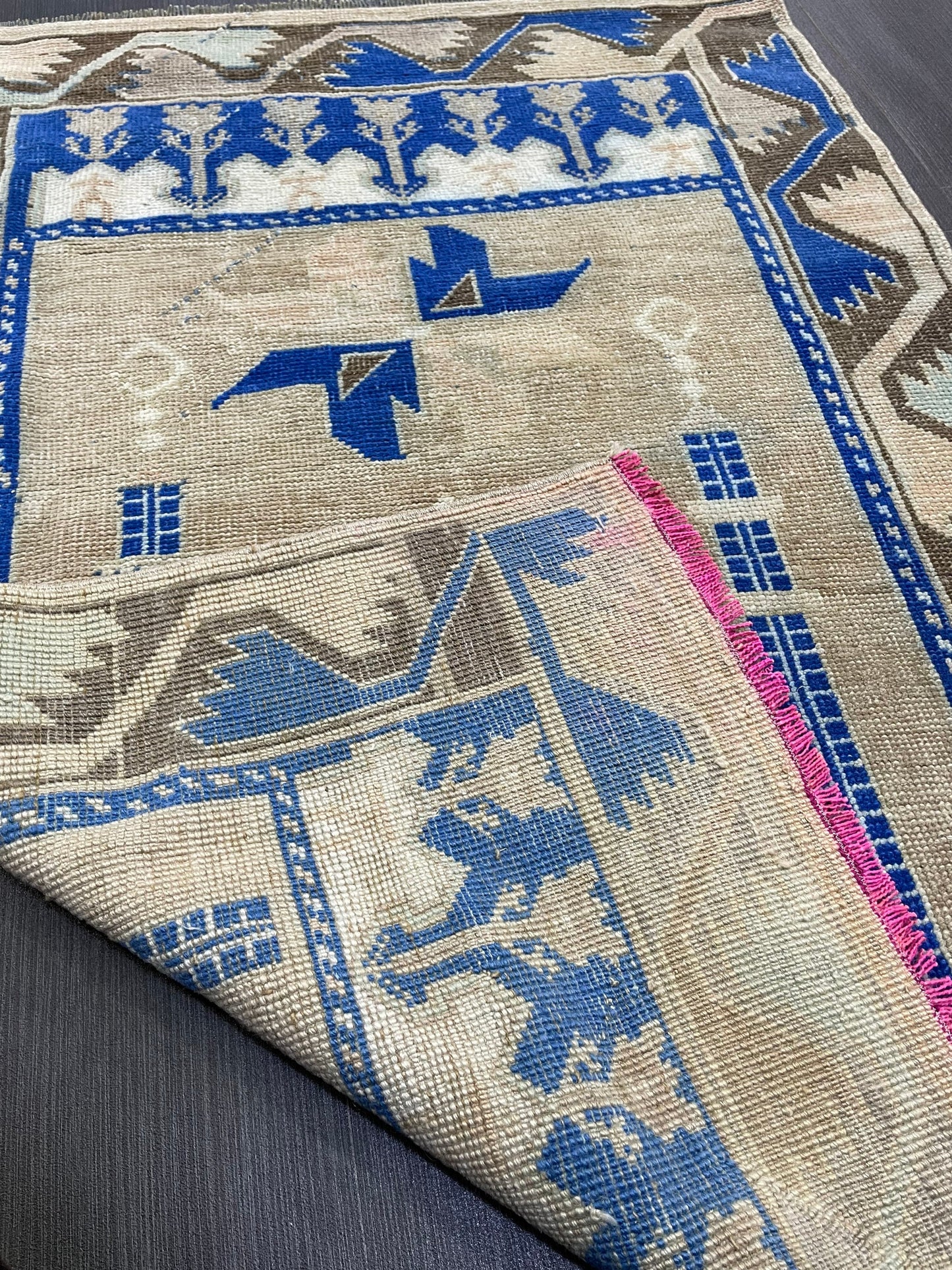 Muted Rugs, Handmade 3.3 x 5 Rug, Blue Oushak Rug, Rustic Rug, Hand Knotted Turkish Rug, Farmhouse Rug, Vintage Rug, Wool rug