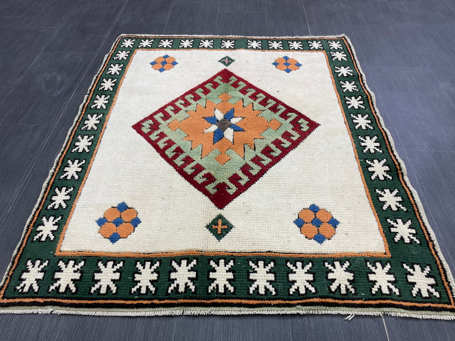 Muted Persian Rug 3.5 x 4.2 Wool Rug, Oushak Rug, Rustic Rug, Bohemian Rug, Farmhouse Rug, Vintage Persian Rug