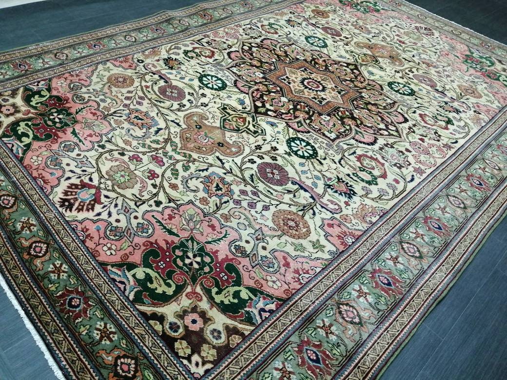 Quality Vintage Rug 6.5 x 9.6 HAND MADE Rug Muted Vintage Turkish Rug Oushak Rug Turkish Oushak Rug, Oushak Rug, Wool Rug Fine Hand Knotted
