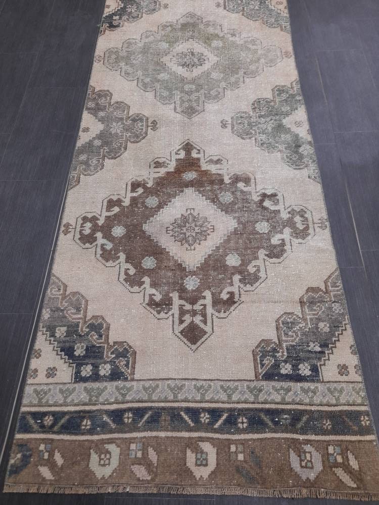 Distressed Runner Rug 2.8 x 12.3 Vintage Turkish Runner Rug Vintage Runner Rug Hallway Runner Rug Kitchen Runner Rug Wool Runner Rug
