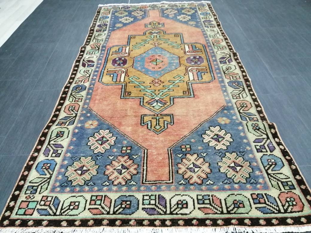 OUSHAK RUG 7.4 x 3.8 TURKISH Oushak Rug Vintage Oushak Runner Rug Vintage Runner Rug Wool Oushak Rug Hand Made Rugs Vintage Turkish Rug