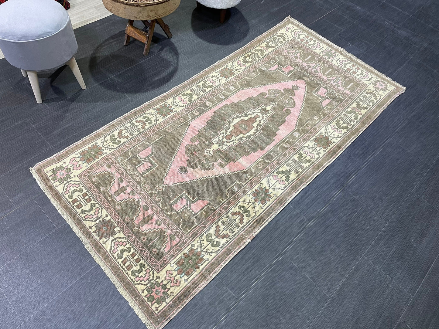 Anatolian Vintage Rug, TURKISH Rug, Vintage 3.2 x 6.9 Wool Rug, Oushak Rug, Hand Knotted Rug, 100% Wool Rug, Handmade Rug