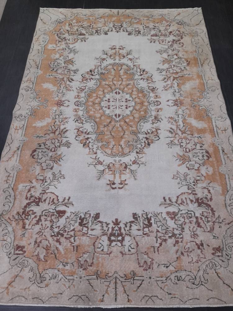 Muted Turkish Vintage Hand Made Rug 6.5 x 10 Oushak Rug, Rustic Rug, Muted Rug, Vintage Turkish Rug, Farmhouse Rug, Vintage Rug, Wool rug