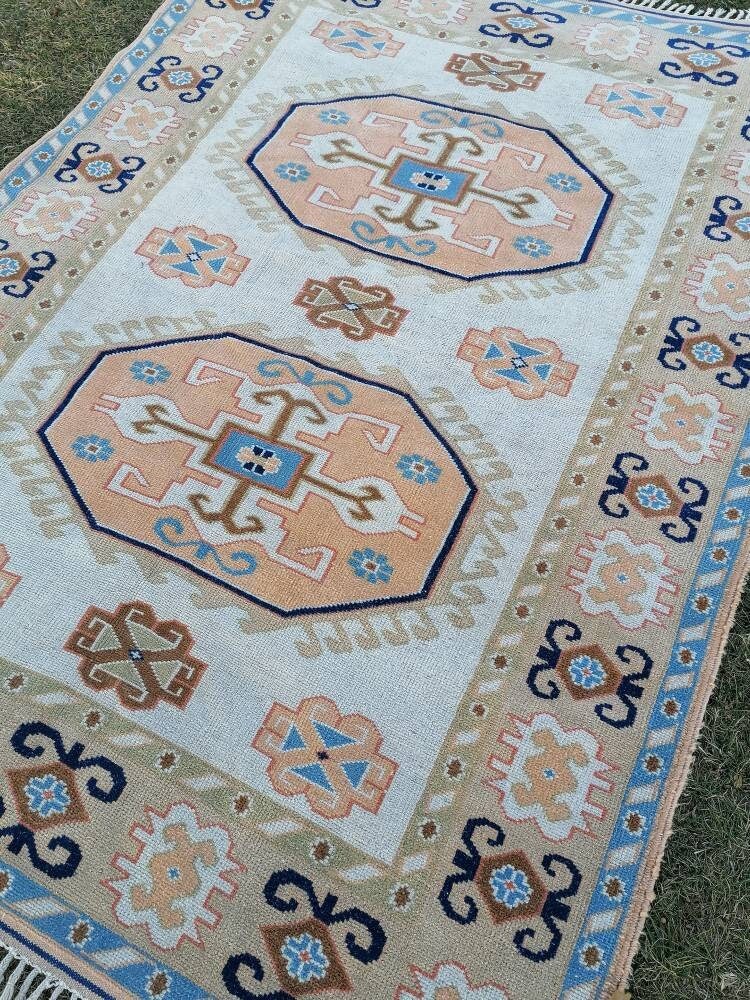 Oushak turkish rug 5'8x8 pastel vintage rug, large living room rug, kitchen rug, vintage anatolian rug,unique hand made bohemian