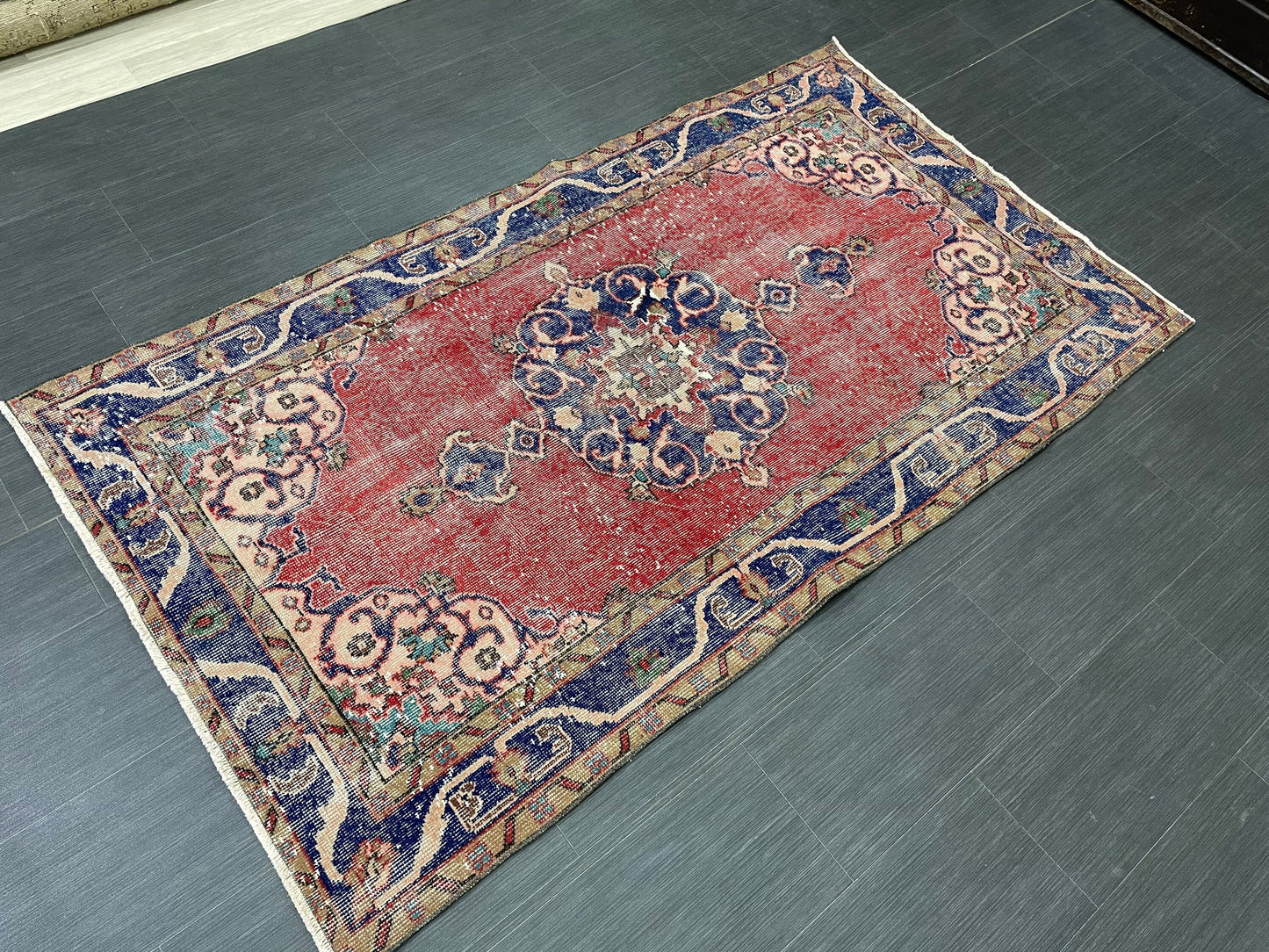 Vintage Rug Handmade Turkish 3.7 x 6.6 Rug, Living Room Turkish Rug, Oushak Rug, Oriental Rug