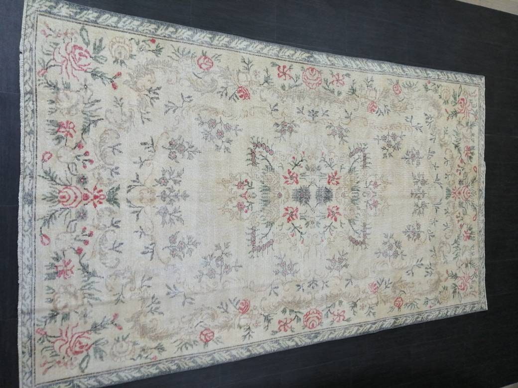Persian RUG Floral Vintage Muted Oushak Rug 5.7 x 9.9 Large Vintage Rug Wool Oushak Rug Hand Made Rugs Vintage Turkish Rug 5.7x9.9 Oriental