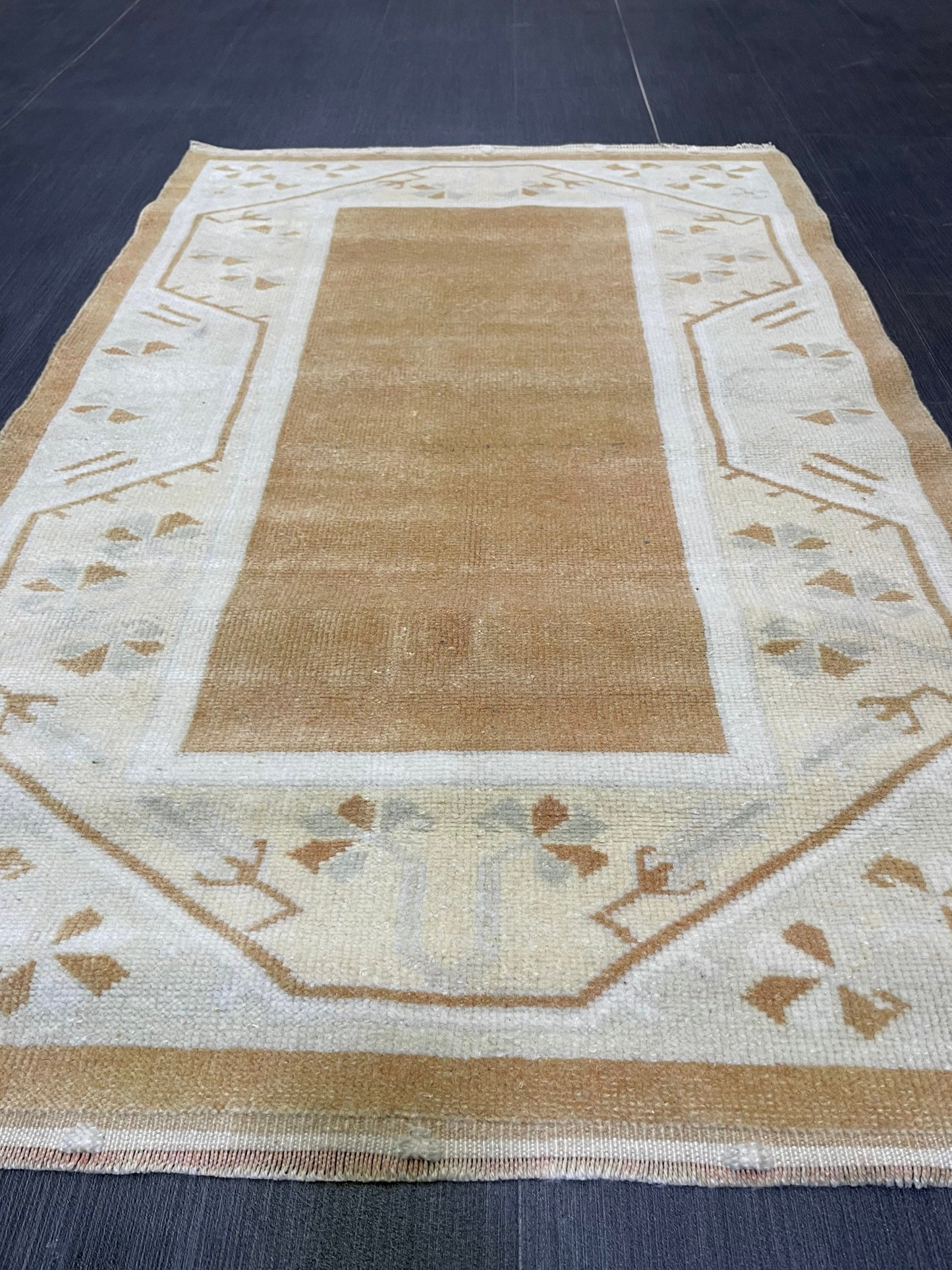 Turkish Rug, Vintage Oushak 2.8 x 4.3 Rug, Brown Vintage Rug Wool Muted Oushak Rug Hand Made Rugs Vintage Turkish Rug