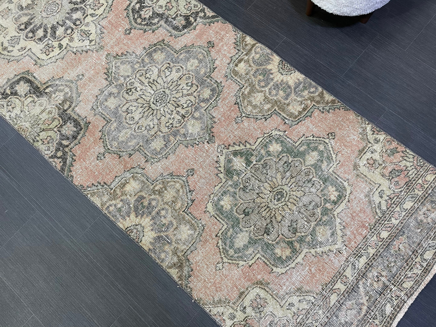 Hand Knotted Runner Rug, Antique Runner Rug, TURKISH Runner 3 x 12.7, Vintage Runner Rug, Distressed Runner Rug Kitchen Runner