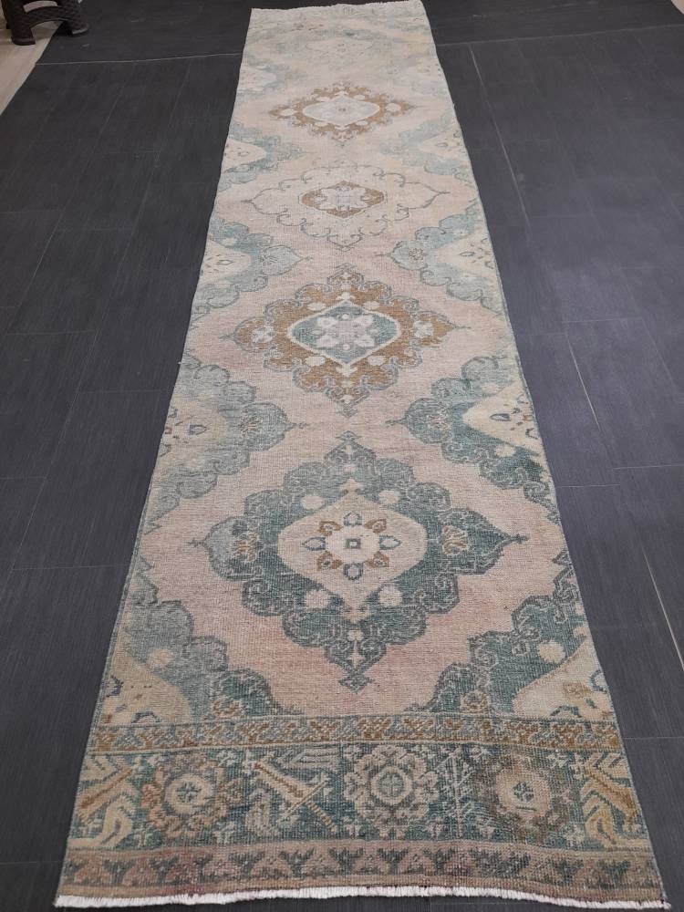 Muted Vintage Runner Rug 2.8 x 12.2 Muted Hallway Runner Kitchen Runner Rug Muted Staircase Runner Rug Muted Oushak Rug XĹ Turkish Runner
