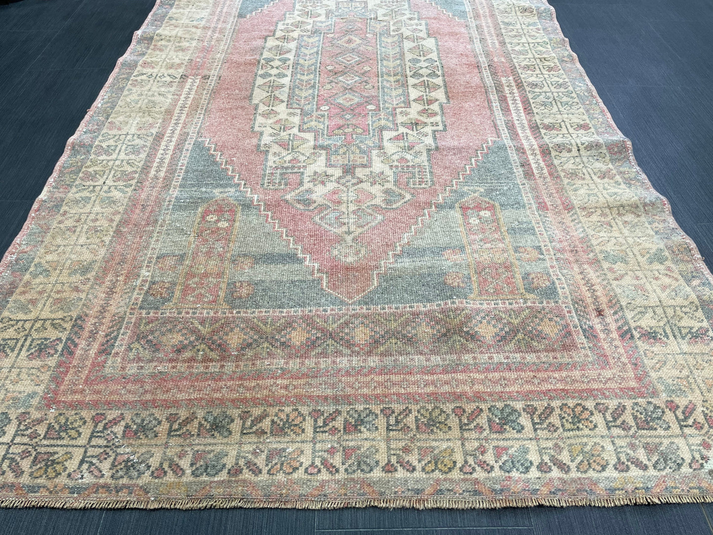 Vintage Handmade Rug Muted 3.8 x 7 Vintage Rug Wool Oushak Rug Hand Made Rugs Vintage Turkish Rug Living Room Rug
