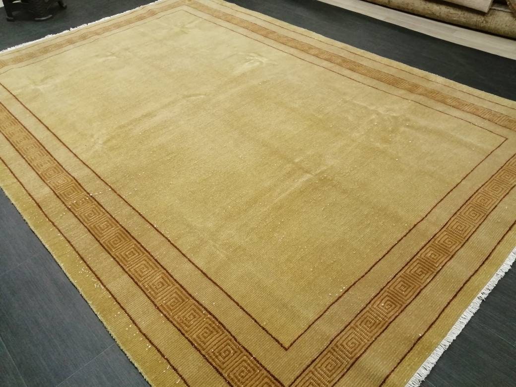 Oriental RUG 6.5 x 9.6 Brown TURKISH Oushak Rug Vintage Wool Rug Vintage Persian Rug Wool Nepal Rug Hand Made Rug Neutral Wool Rug