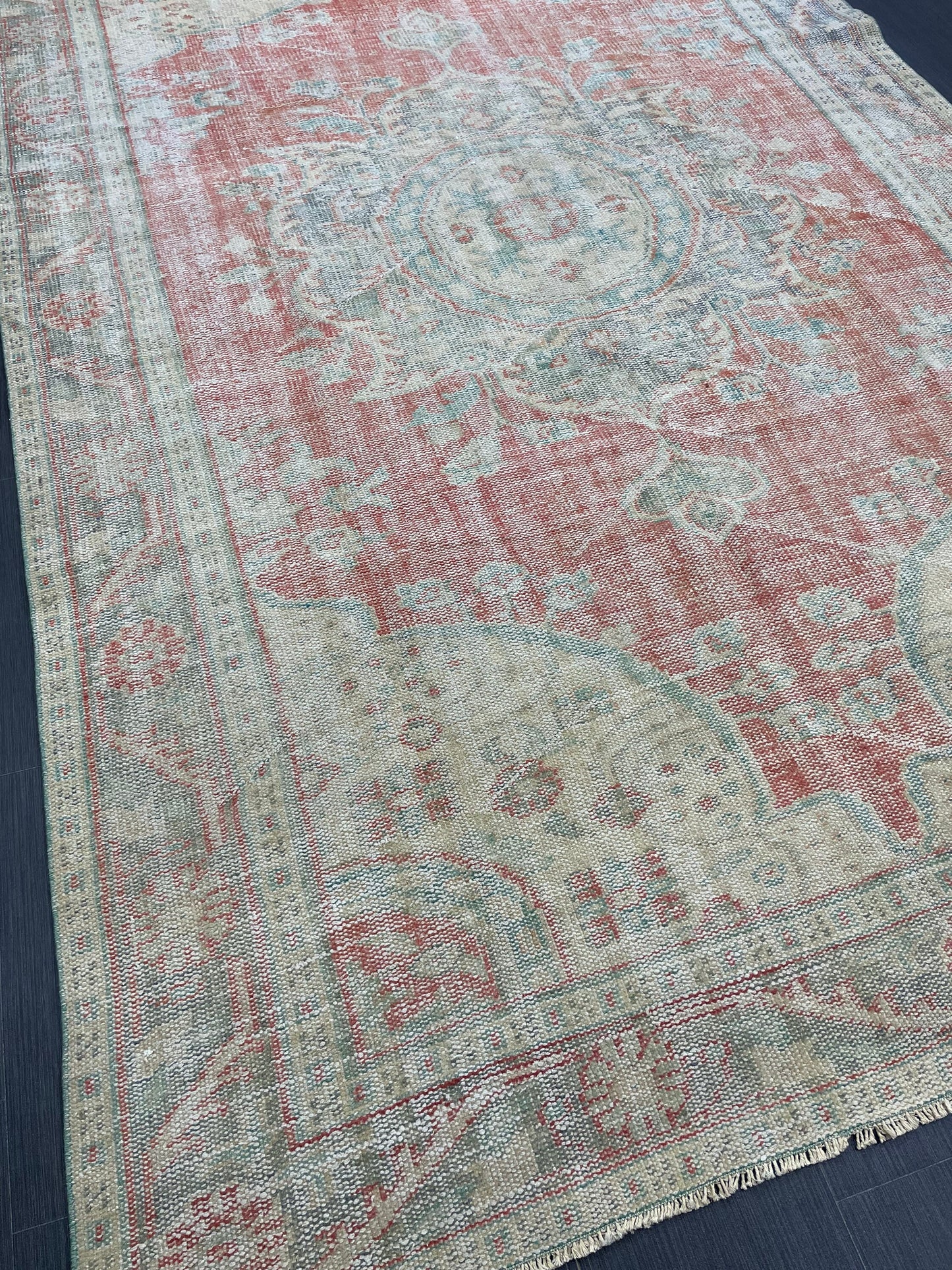 Distressed Vintage HAND MADE Rug 6.2 x 10 Handmade Rug Oushak Rug Persian Rug Oriental Rug Vintage Turkish Rug Pink Wool Rug