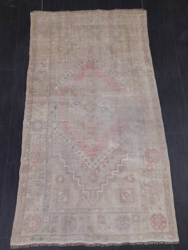 Muted Turkish Muted 3.5 x 6.4 Oriental Rug Large Area Rug Distressed Vintage Rug store Oushak Rug Muted Rug Hand Knotted Rug