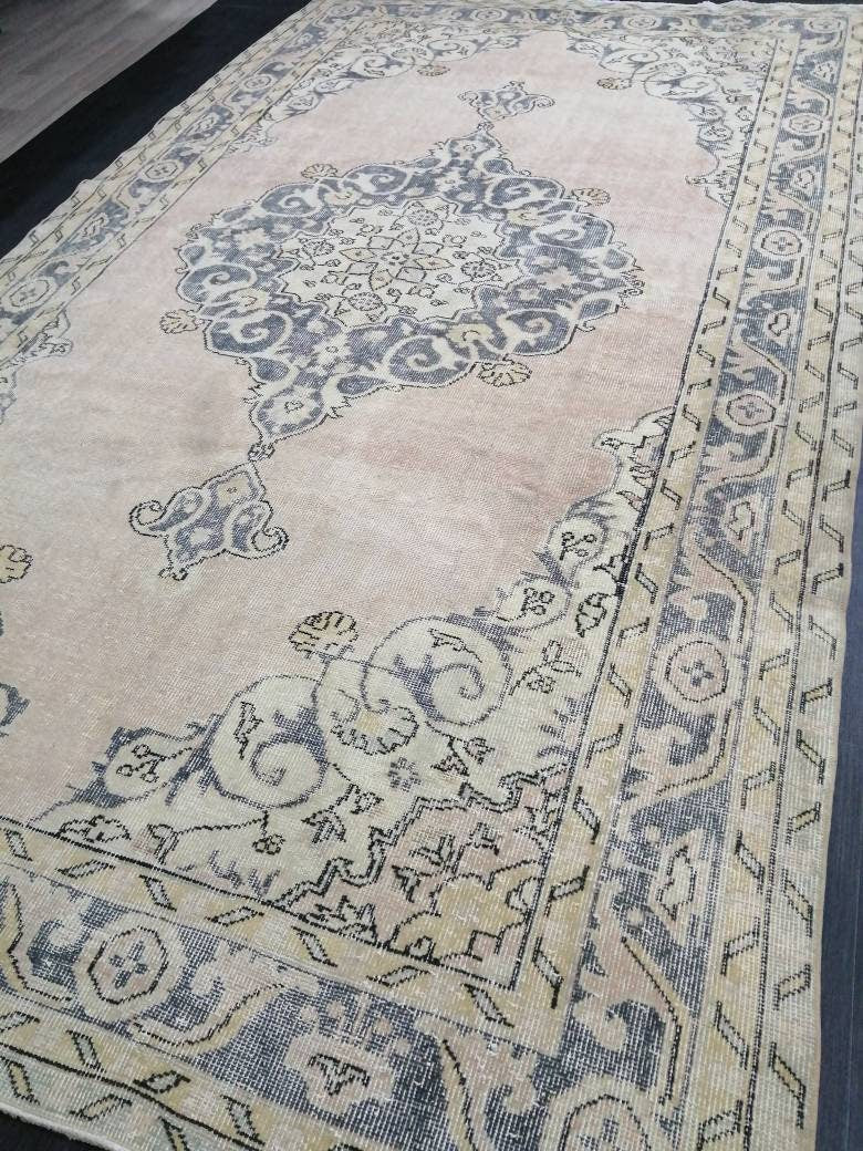 Antique OUSHAK RUG 6.5 x 11.3 Distressed TURKISH Rug Muted Vintage Rug ,Vintage Rug Wool Oushak Rug Hand Made Rugs Vintage Muted Rug