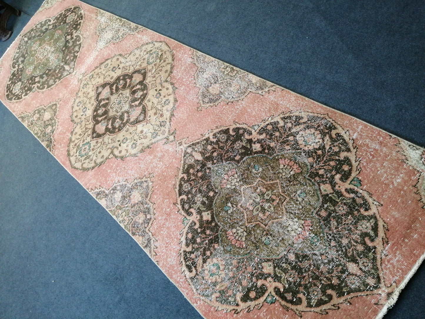 11 x 3.4 OUSHAK RUG TURKISH Oushak Rug Vintage Muted Oushak Runner Rug Faded Vintage Rug Wool Oushak Rug Hand Made Rugs Turkish Rug