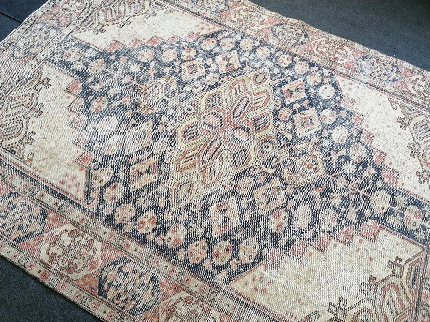 9'7x7 blue oushak rug,vintage runner rug wool hand made rugs vintage blue rug