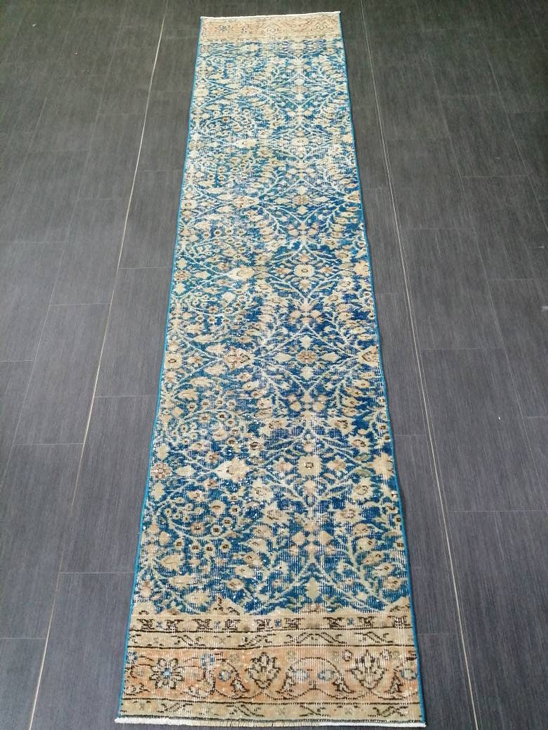 Blue Vintage Runner Rug 2 x 9.5 Turkish Runner Rug Vintage Persian Runner Rug Hallway Runner Rug Kitchen Runner Rug Wool Runner Rug Wool