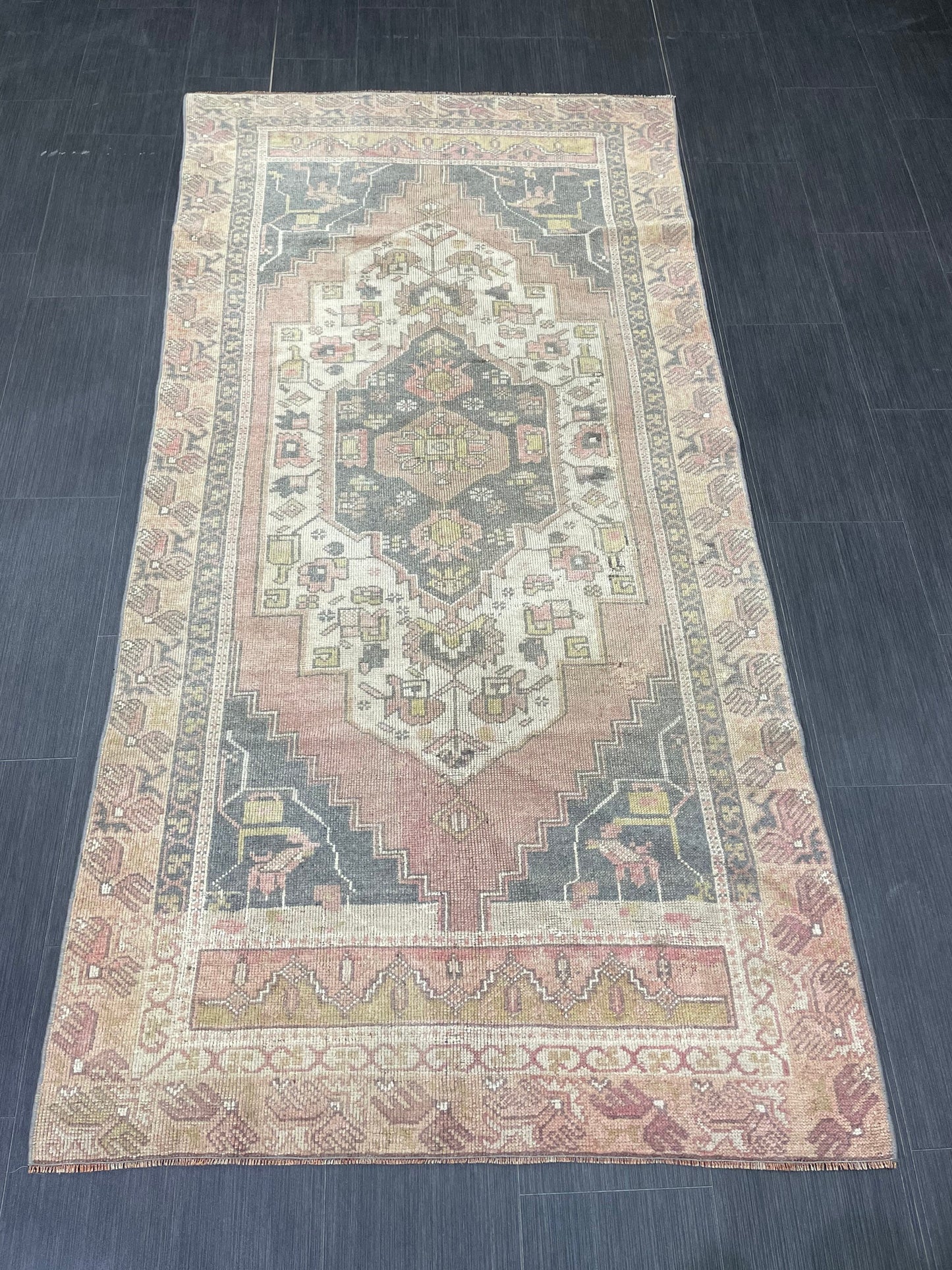 Vintage Handmade Rug Muted 3.6 x 7.3 Vintage Rug Wool Oushak Rug Hand Made Rugs Vintage Turkish Rug Living Room Rug