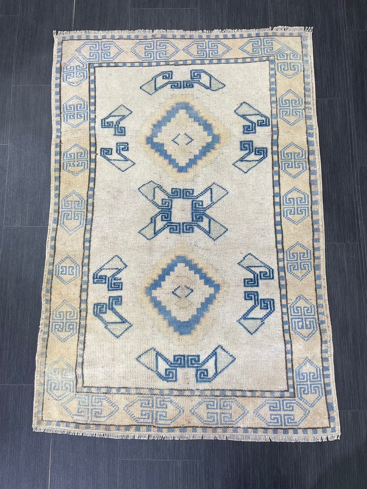 Oriental Wool RUG TURKISH Rug 3 x 4.4 ft Vintage Oushak Rug Vintage Persian Rug Wool Oushak Rug Handmade Vintage Turkish Rug