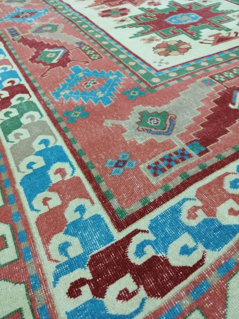 Vintage Rug 6.7 x 9 TURKISH HAND MADE Rug Vintage Turkish Rugs Oushak Rug Turkish Oushak Rug, Vintage Oushak Rug, Wool Rug